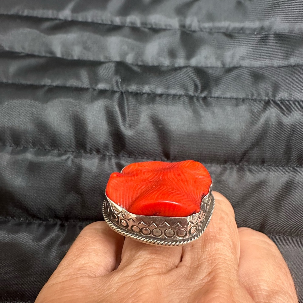 Signed 925 Silver & Red Ring - image 3